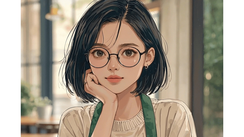 รับวาดรูปสาวน่ารักสไตล์ญี่ปุ่น ใส่แว่นตา ภาพประกอบดิจิตอลเพ้นท์