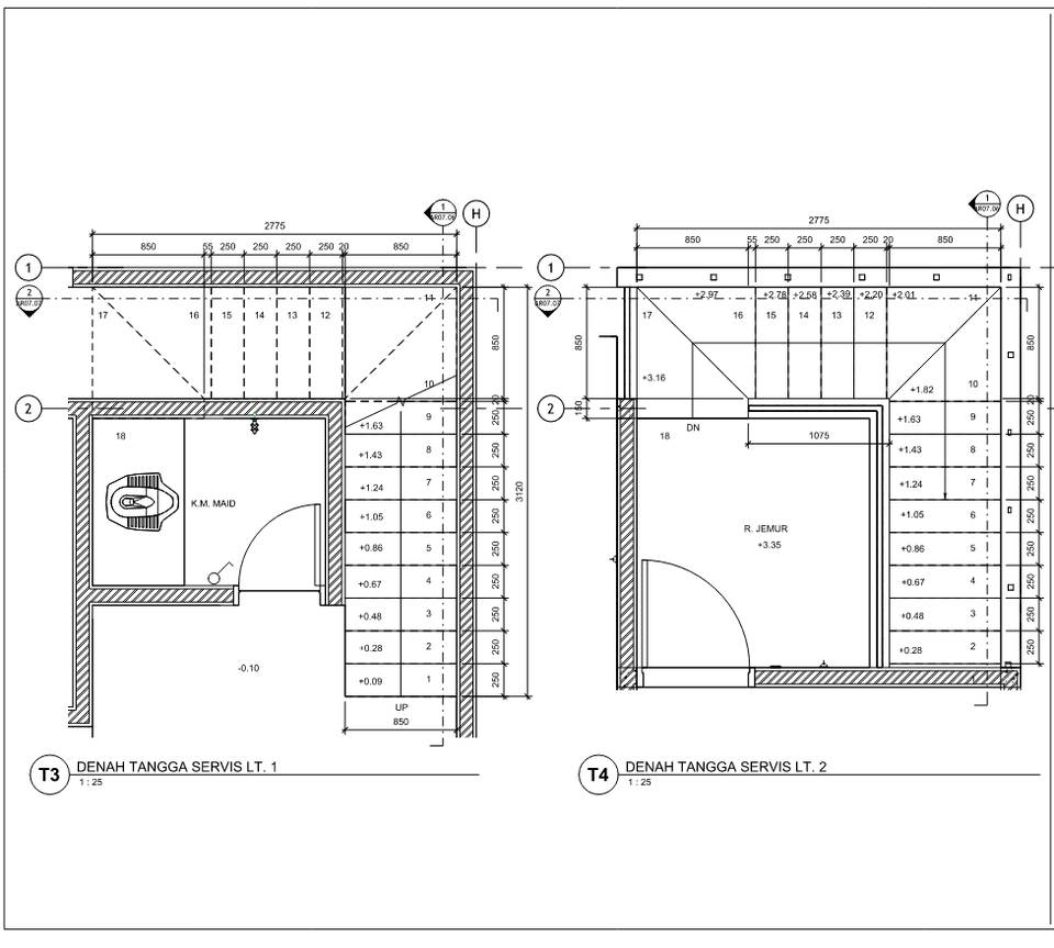 Jasa drafter autocad, jasa gambar autocad, denah tangga servis lantai 1 dan 2, jasa drafter freelance, drafter autocad murah, pembuatan autocad.