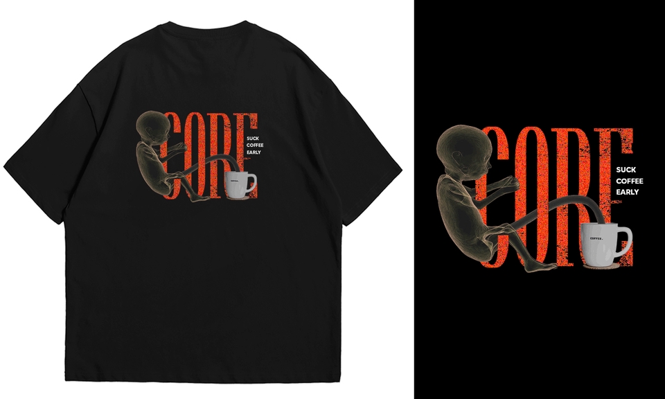 Desain kaos distro pria dengan motif core, desain kaos keren dengan tema kopi
