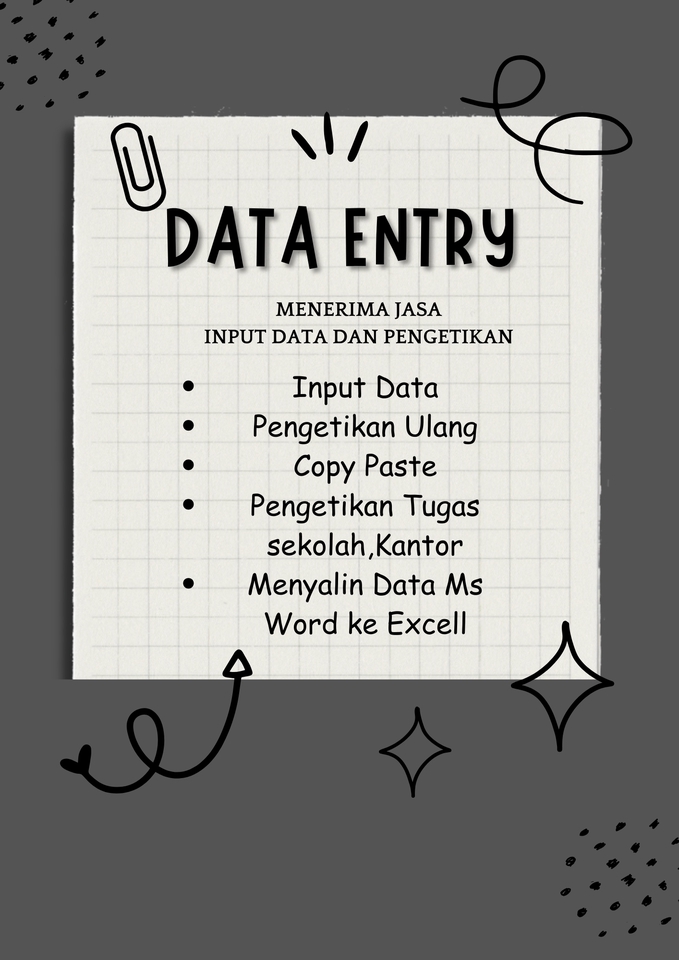Jasa Data Entry Freelance: Input Data, Pengetikan Ulang, Copy Paste, Entri Data Sekolah, Kantor, Menyalin Data Ms Word ke Excell, Pengumpulan Data, Merangkum Data, Entri Data Online, Jasa Input Data Excel