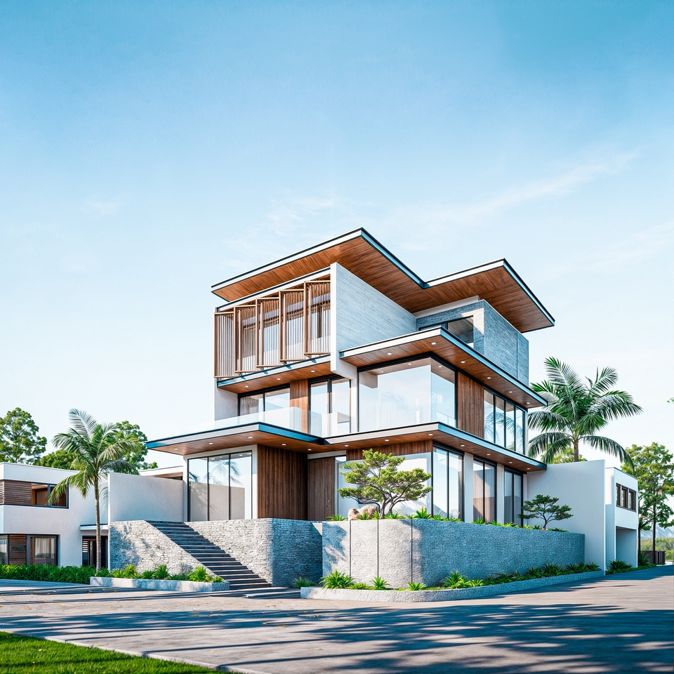 Jasa desain eksterior rumah minimalis modern dengan render 3d