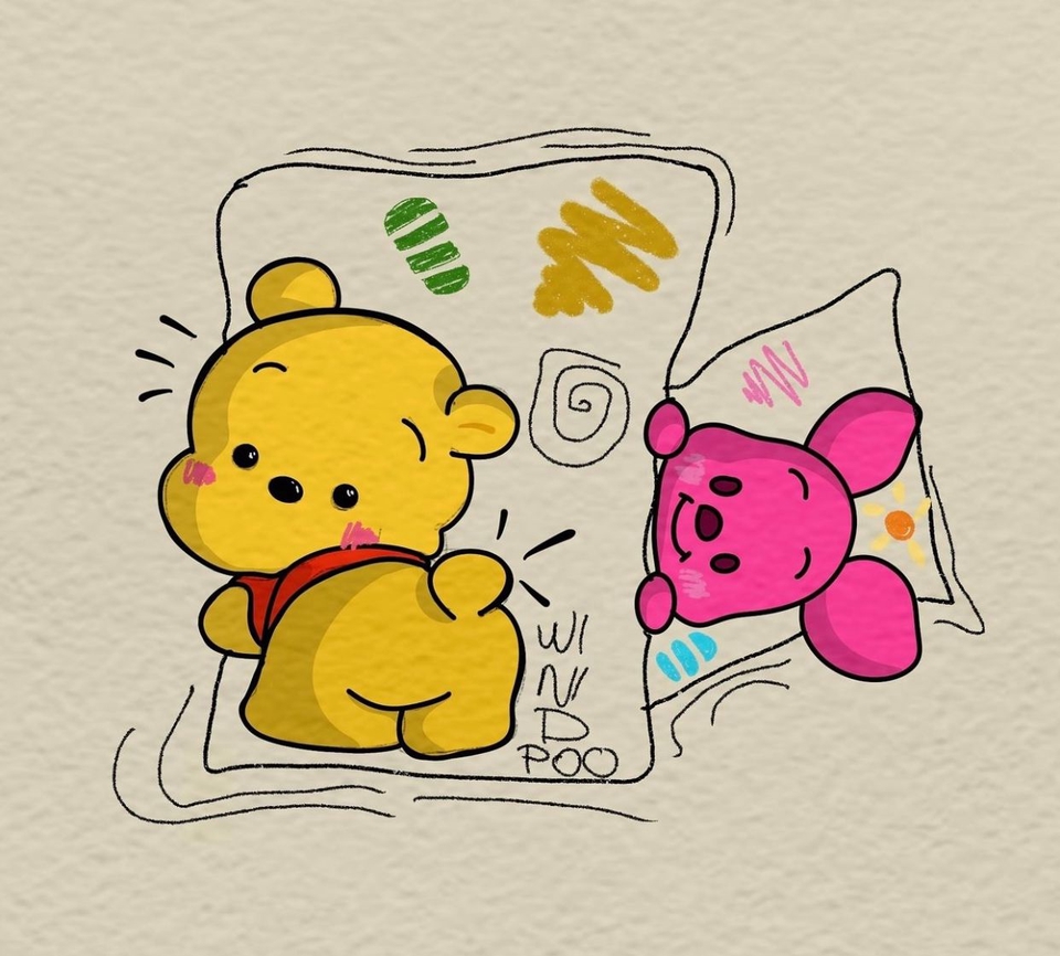 Jasa desain karakter kartun lucu Winnie the Pooh dan Piglet untuk game dan aplikasi