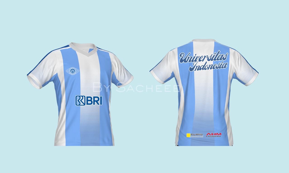 Desain kaos custom dengan motif Universitas Indonesia dan logo BRI