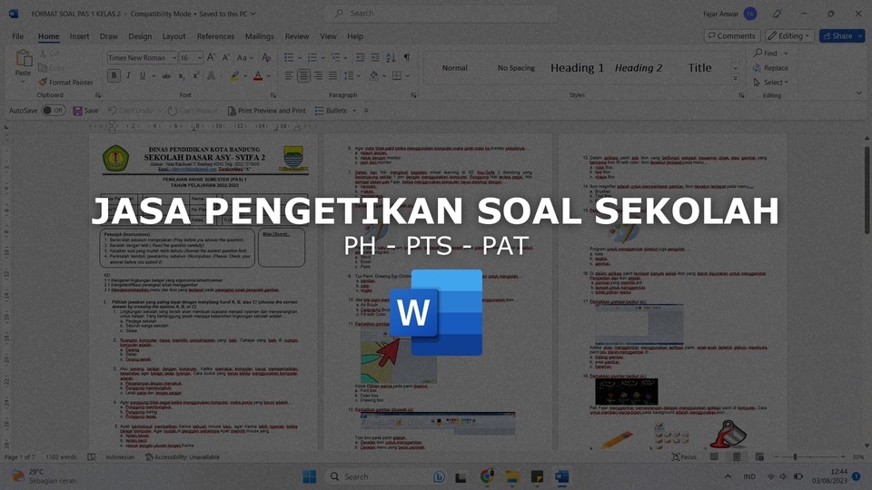 Pengetikan Umum - Jasa Pengetikan Soal (SD) Sekolah Dasar - 1