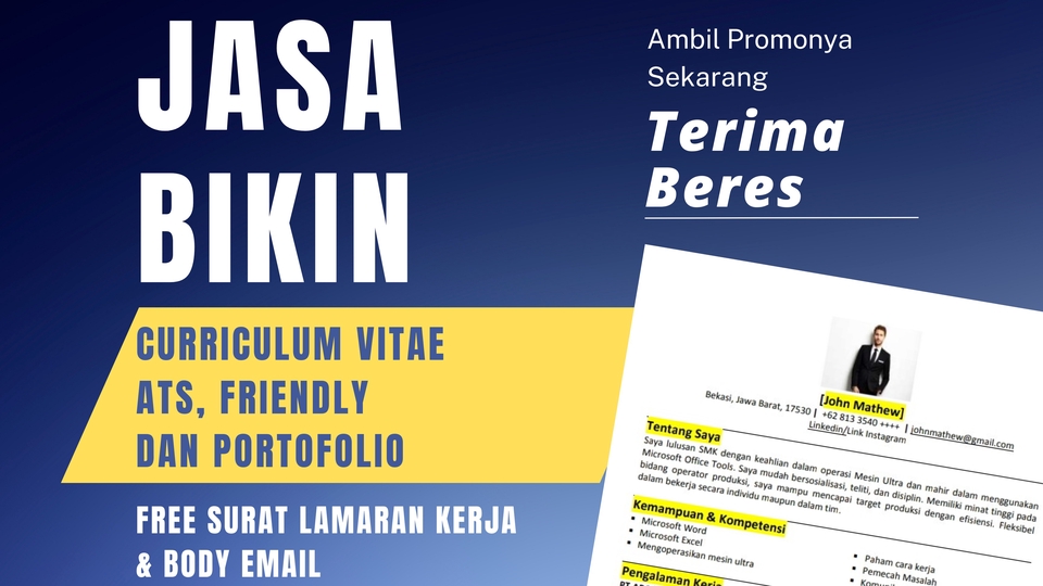 Portfolio & Resume - Desain CV ATS, CV Kreatif Yang Menarik Dimata HRD (Inggris & Indonesia) 1 HARI JADI - 1