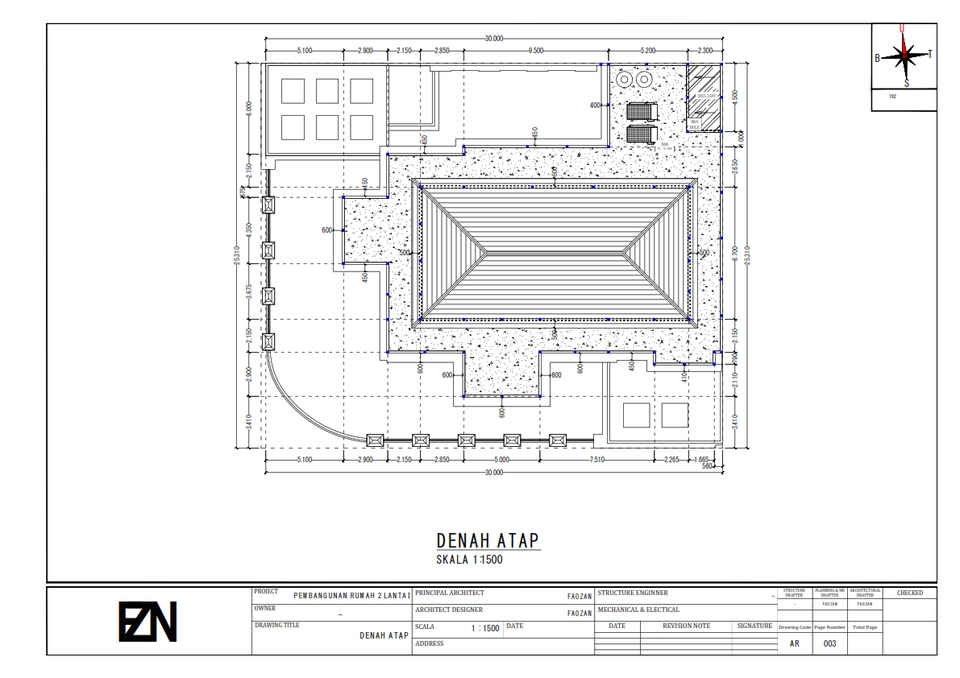 Jasa drafter autocad murah, pembuatan denah atap rumah dengan skala 1:100