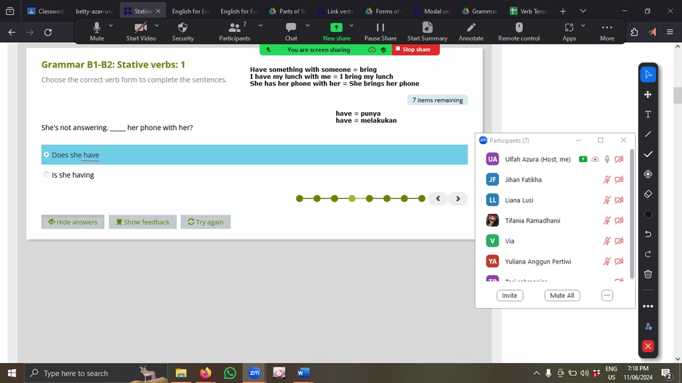 Belajar grammar bahasa Inggris online dengan latihan soal stative verbs.