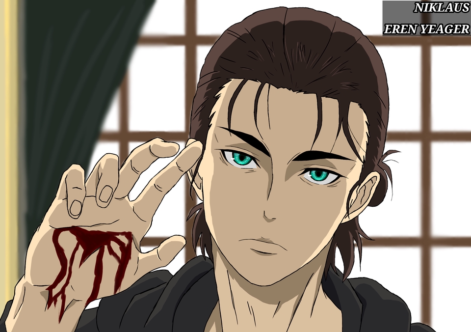 รับวาดอนิเมะ รูปวาดการ์ตูน Eren Yeager พร้อมเลือดบนมือ ดวงตาสีเขียวสวยงาม, ภาพวาดอนิเมะ, วาดรูปการ์ตูน, วาดการ์ตูนอนิเมะ, จ้างวาดรูปการ์ตูน, รับวาดรูปอนิเมะ, อนิเมะญี่ปุ่น, ตัวการ์ตูน, ภาพวาด