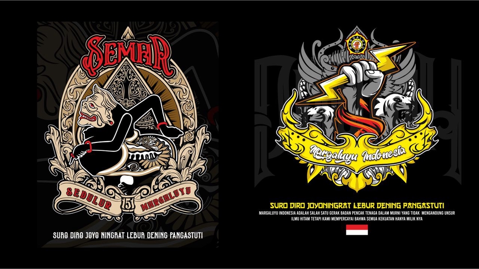 Desain kaos distro dengan motif semar dan logo garuda, jasa desain kaos custom.