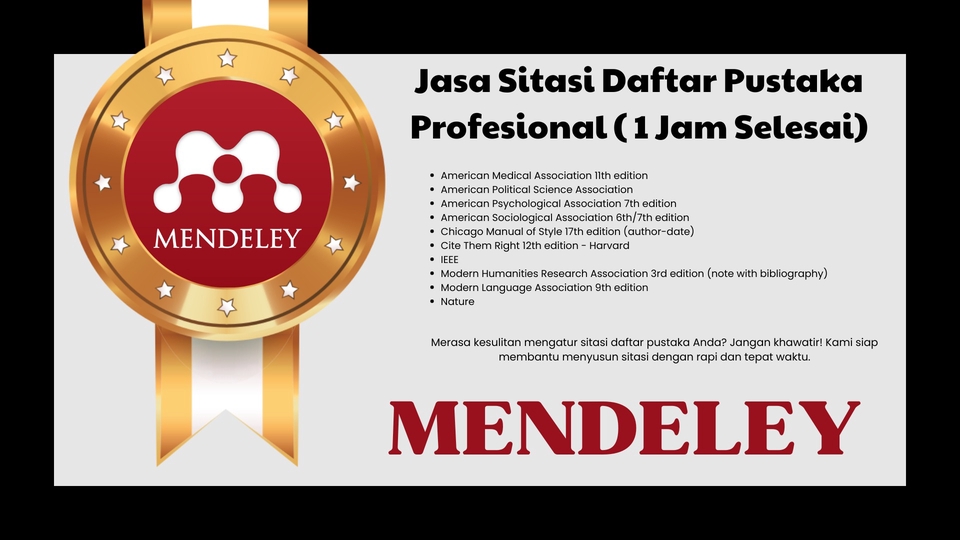 Jasa pengetikan daftar pustaka online cepat dan profesional dengan Mendeley. Layanan kami membantu menulis daftar pustaka dengan tepat waktu.