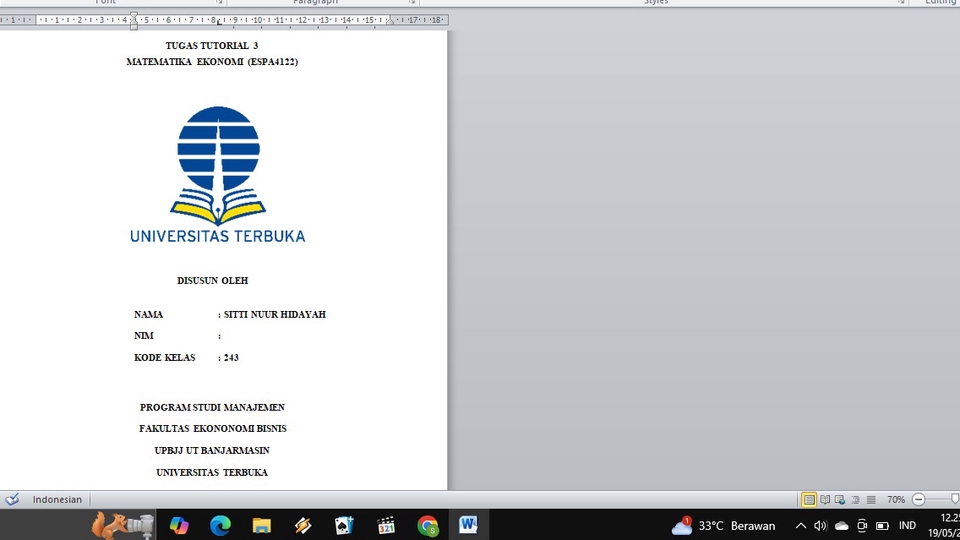 Jasa pengetikan online, ketik skripsi, makalah, proposal, tugas sekolah, tugas kantor, dokumen, harga jasa pengetikan, Universitas Terbuka.