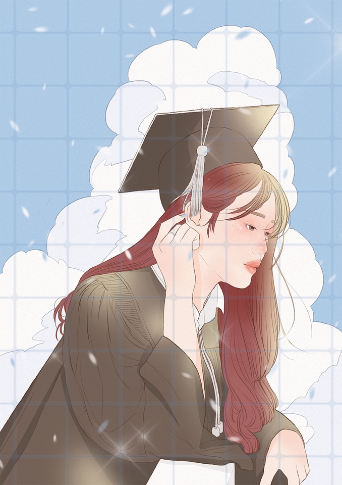 ภาพประกอบการ์ตูนหญิงสาวสวมชุดครุยรับปริญญา