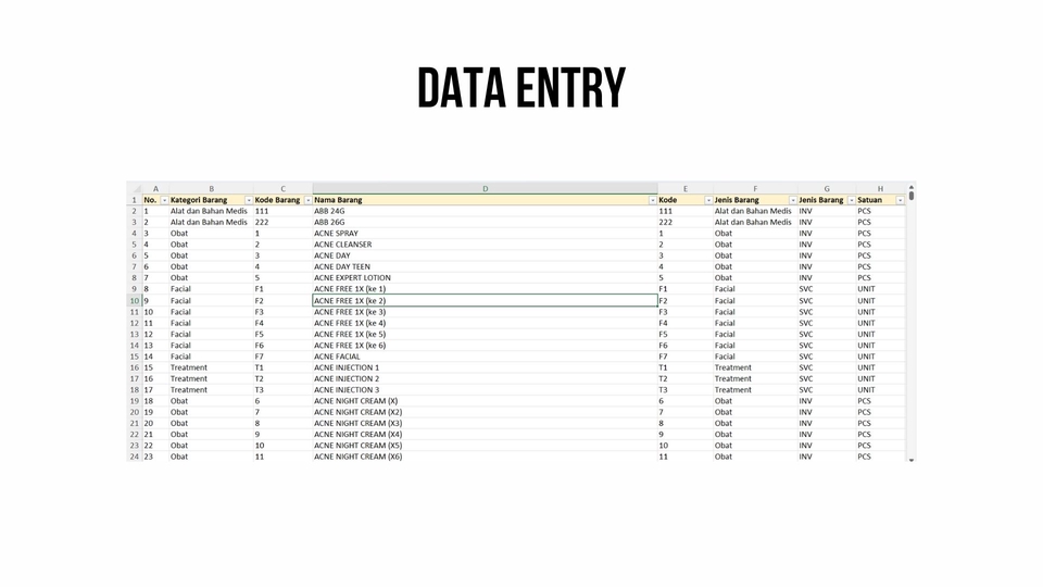 Jasa data entry Excel, contoh pekerjaan data entry untuk freelancer