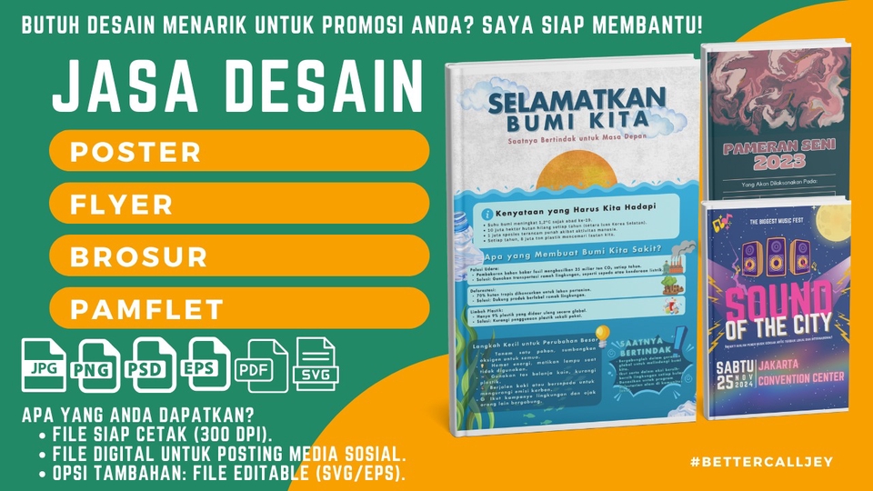 Jasa desain poster, flyer, brosur, dan pamflet untuk kebutuhan promosi bisnis anda. Harga terjangkau dan hasil profesional.