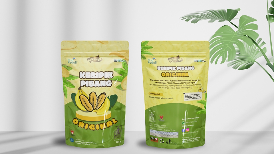 Desain kemasan keripik pisang original dengan desain unik dan menarik untuk usaha makanan ringan