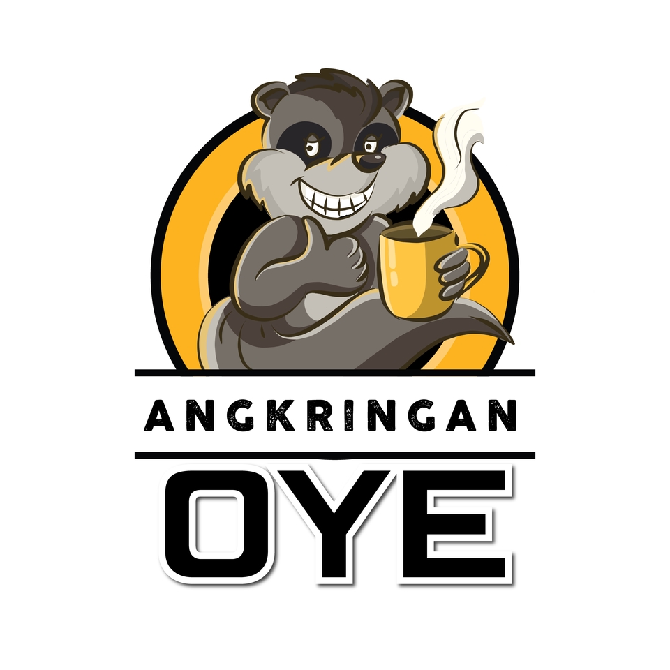 Logo Angkringan Oye dengan gambar Luwak memegang cangkir kopi