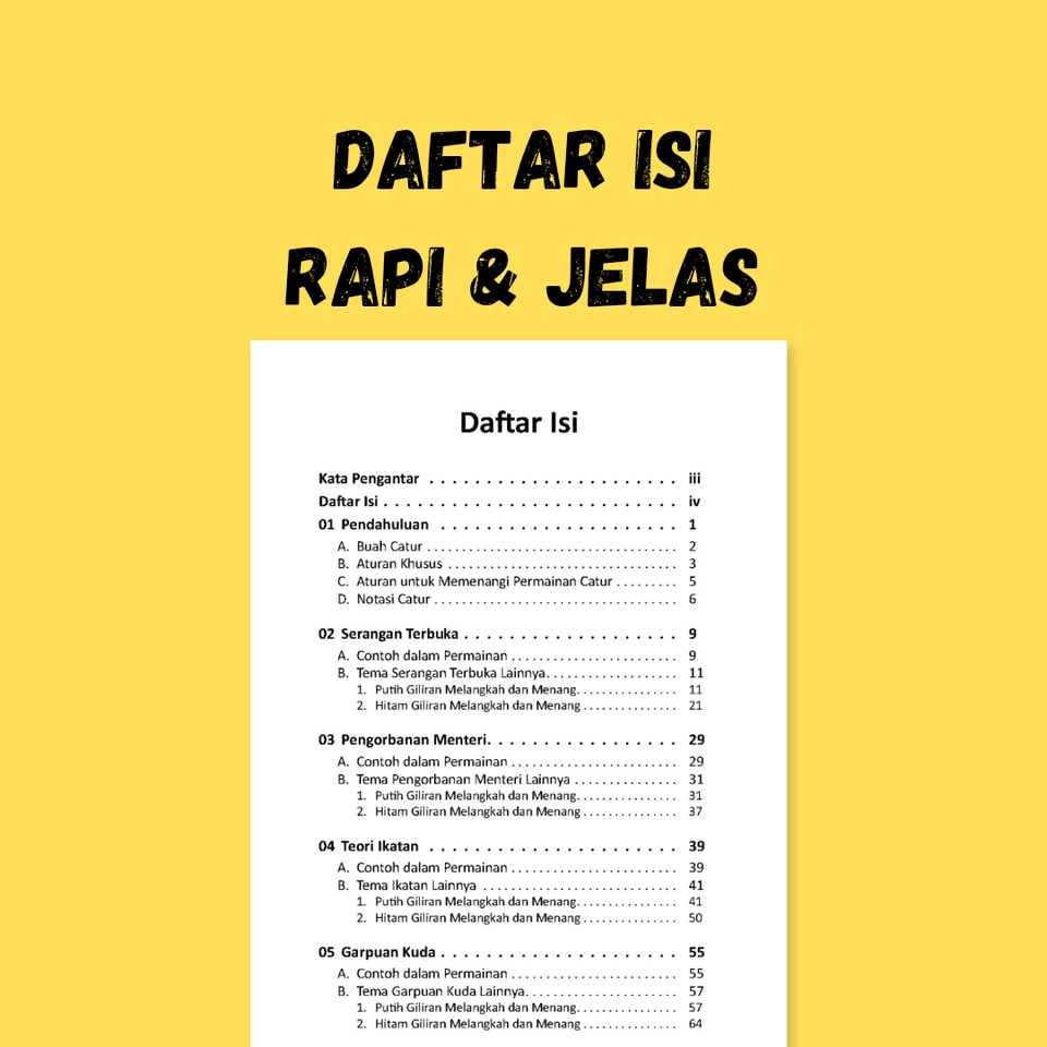 Daftar isi lengkap panduan desain catur untuk membantu pengguna belajar desain catur.