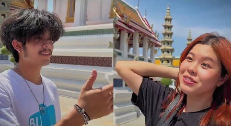 รับถ่ายวีดีโอ ตัดต่อวิดีโอท่องเที่ยว: ชายหนุ่มกับหญิงสาวถ่ายวีดีโอท่องเที่ยว ชมวัดวาอารามสวยงาม บรรยากาศสดใส พร้อมบริการตัดต่อ vlog ทำวีดีโอ รับตัดต่อวีดีโอท่องเที่ยว รับถ่ายวีดีโอ เชียงใหม่ รับถ่ายวีดีโอ กรุงเทพฯ