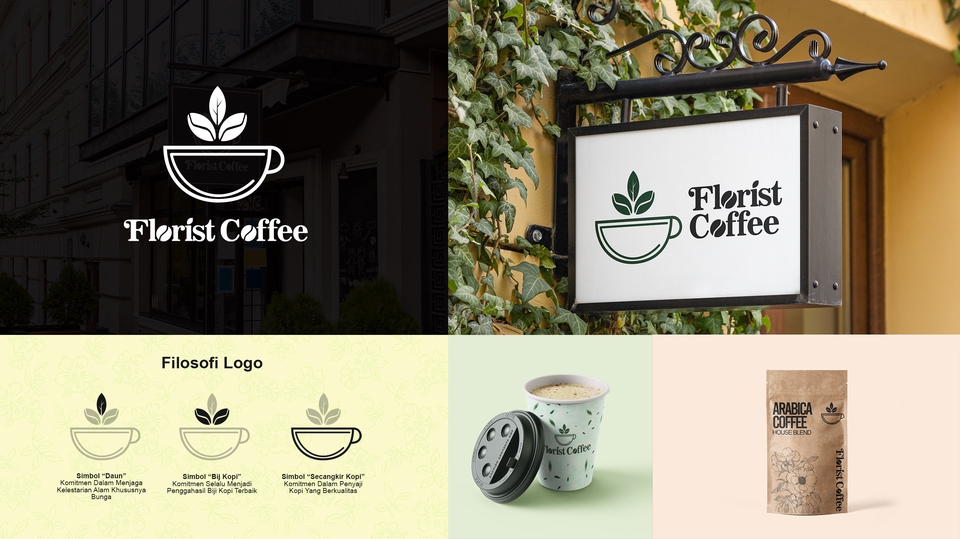 Desain logo kafe dan toko kopi dengan konsep modern dan minimalis, cocok untuk branding usaha minuman kopi atau kafe anda.