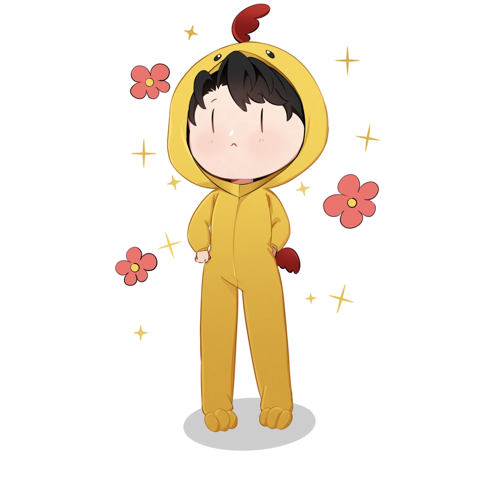 ออกแบบตัวการ์ตูน เด็กชายในชุดไก่  ออกแบบตัวละคร ออกแบบมาสคอต  ออกแบบ mascot ออกแบบตัวการ์ตูนญี่ปุ่น