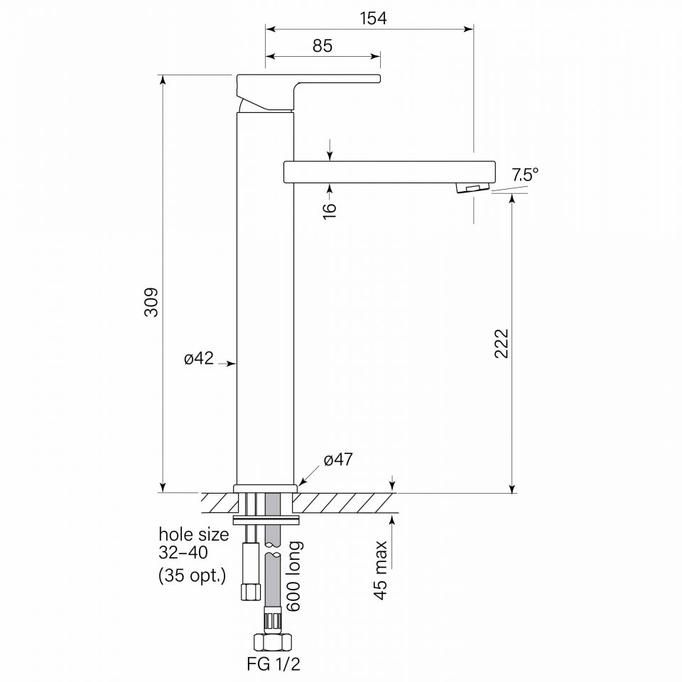 Zeos Basin Mixer, Tall 222h Faucet Strommen