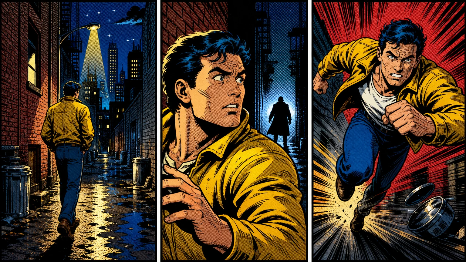 A three-panel escalating scene, comic.