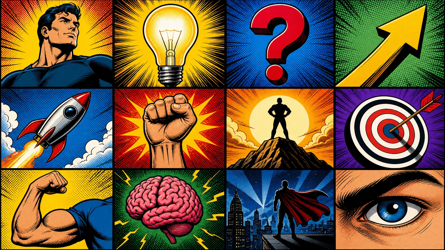 A montage of dramatic thumbnail-style moments, comic style.