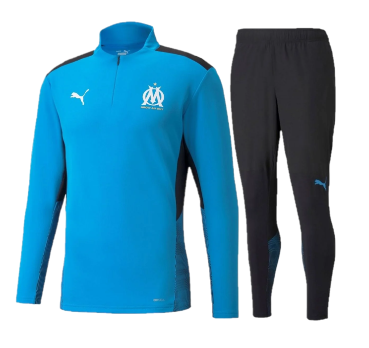 Olympique Marseille 1/4 Zip Trainingspak Blue Senior - Maat M - Kleur: ZwartBlauw | Soccerfanshop