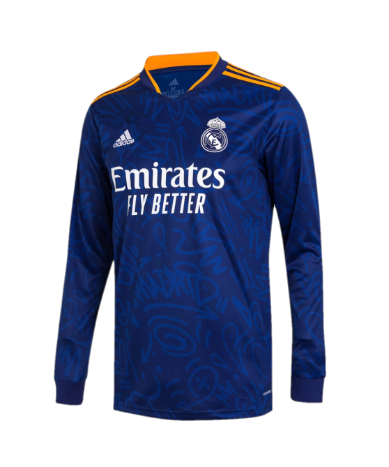 Real Madrid Shirt Uit Senior 2021-2022 Longsleeved - Maat M - Kleur: Blauw | Soccerfanshop