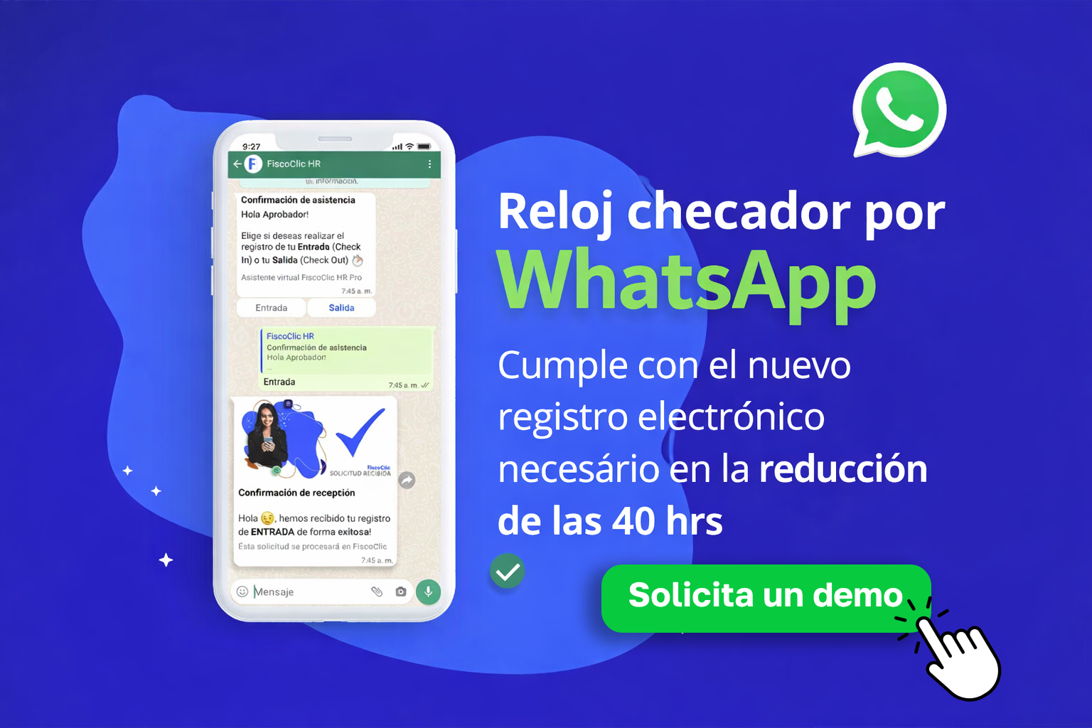 Reloj checador por WhatsApp - FiscoClic Control de Asistencia