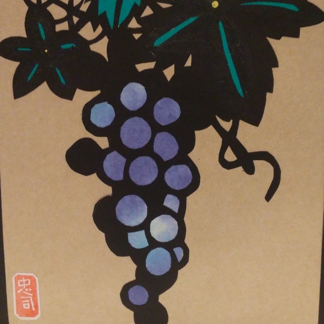 秋の七草に葡萄🍇の切り絵です。｜絵画・絵手紙｜らくらくコミュニティ