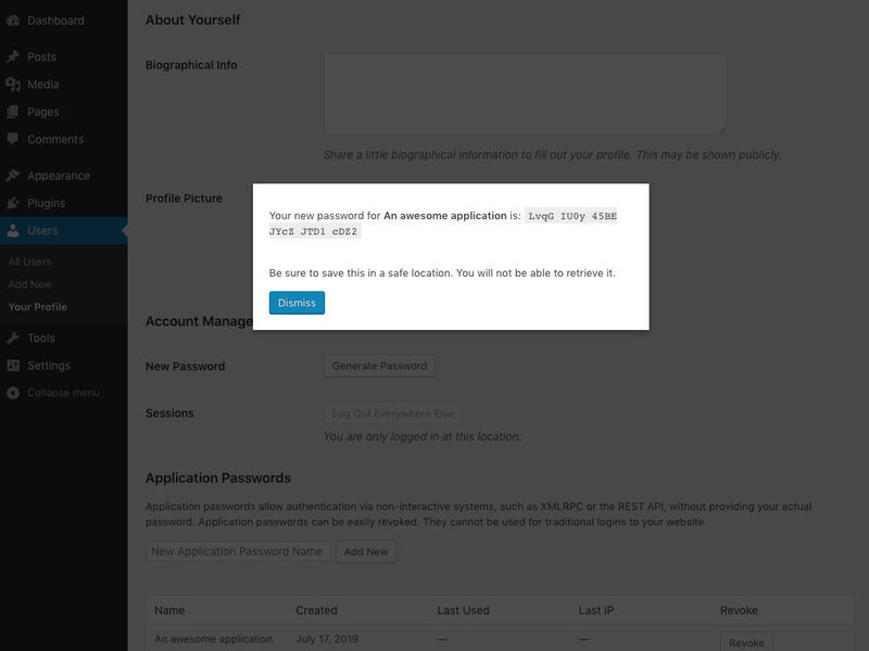 WordPress Core Application Passwords
