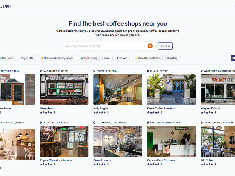 Coffee Radar | Product & UI Design, Full Stack Development