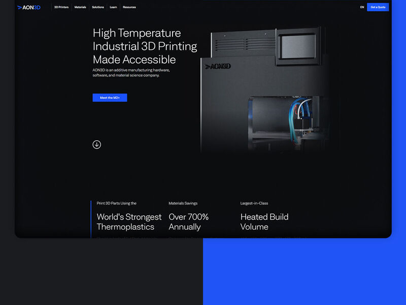 Aon3d - Home and Materials pages Redesign