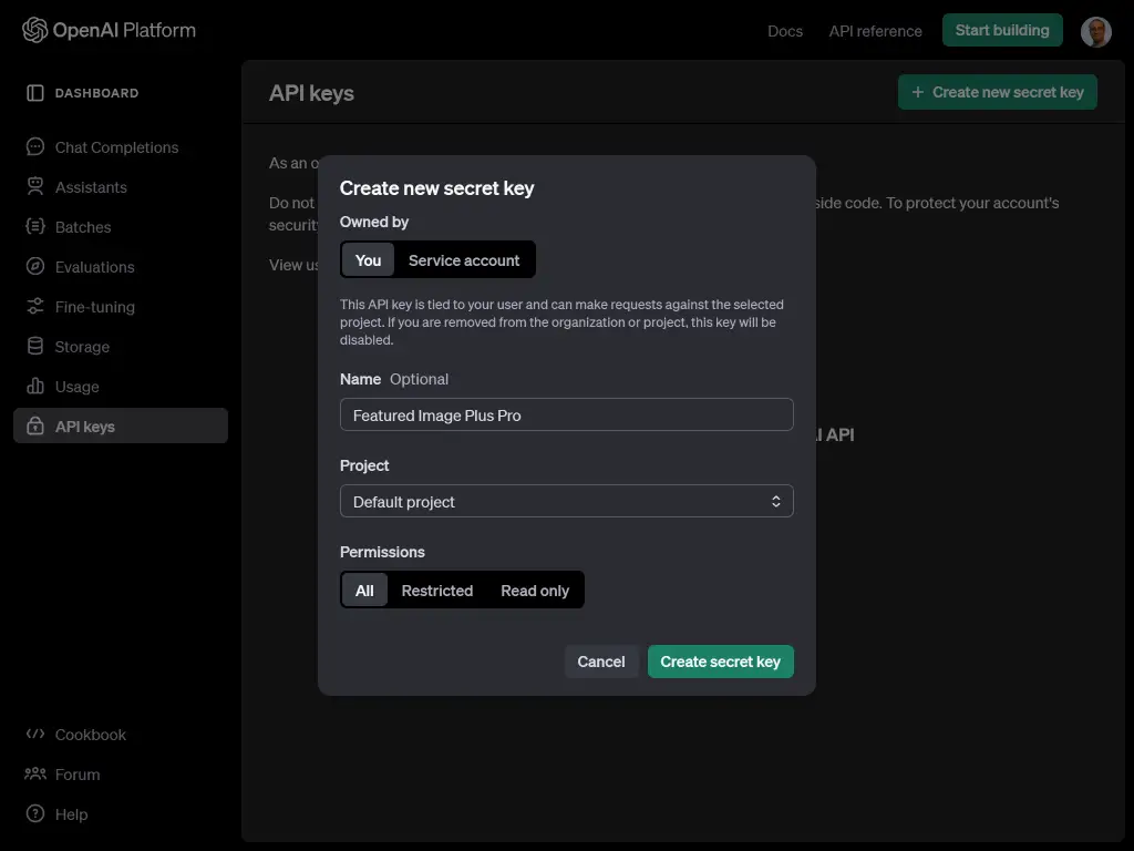 Register and setup API key for OpenAI