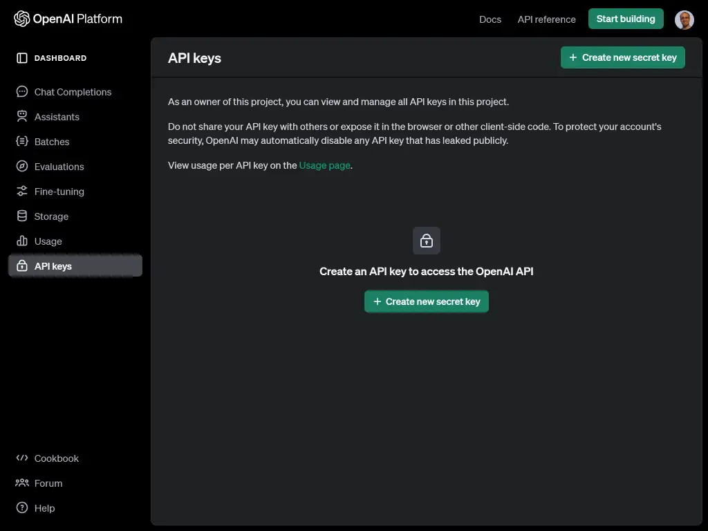 Register and setup API key for OpenAI