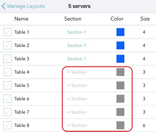 add tables to sections