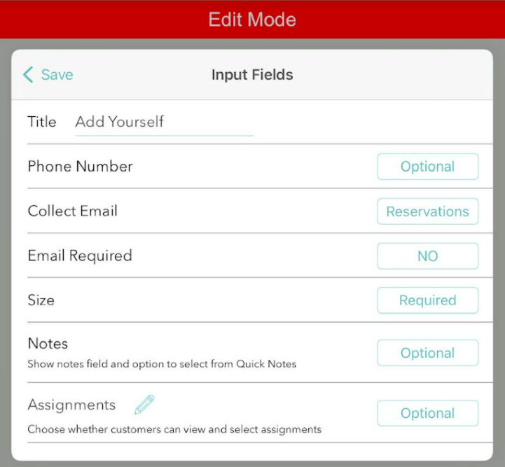 kiosk input fields