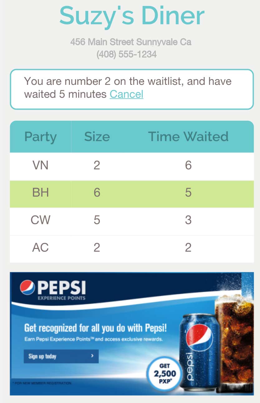 public waitlist HTML phone