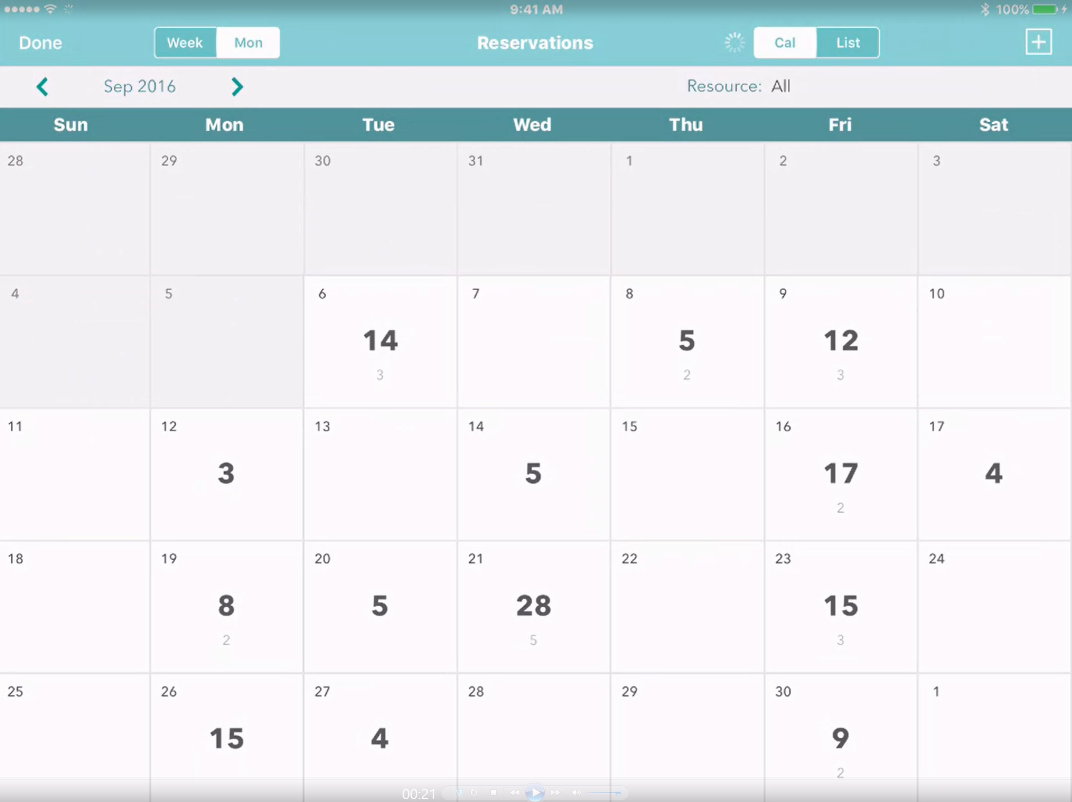 monthly reservations calendar app