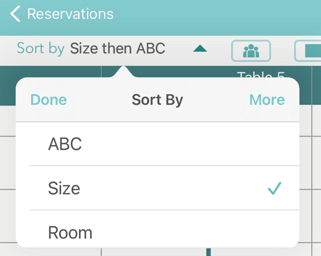 Reservation sort menu