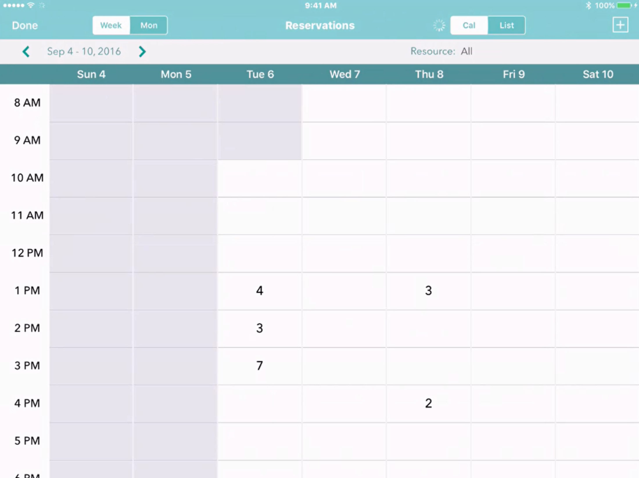weekly reservations calendar app