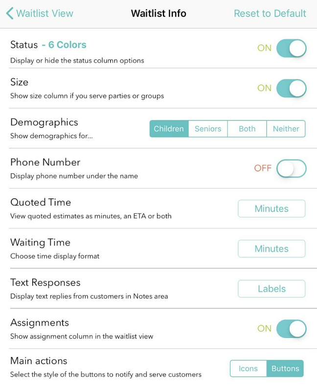 waitlist view settings