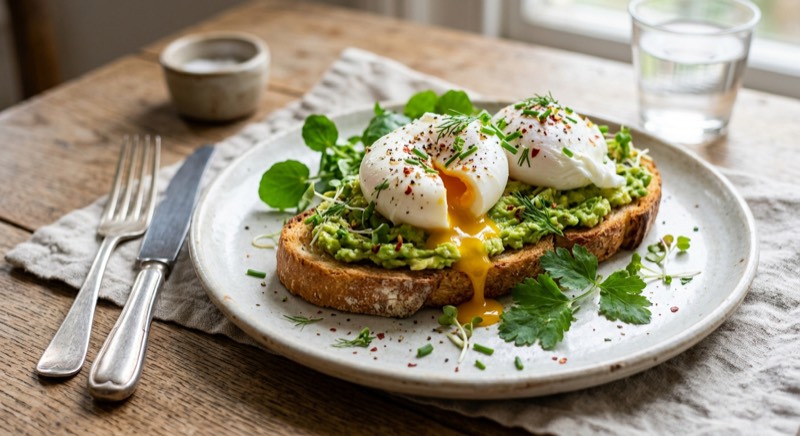 Poached Eggs with Avocado on Sourdough