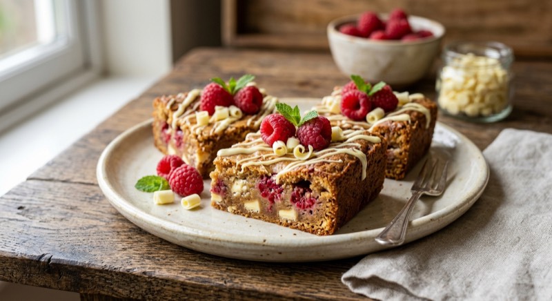 Raspberry and White Chocolate Blondies