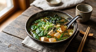 Silken Tofu Miso Soup with Greens