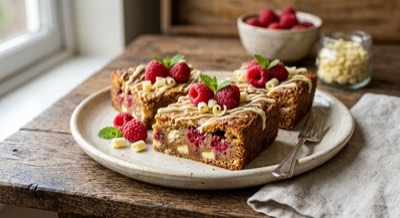 Raspberry and White Chocolate Blondies