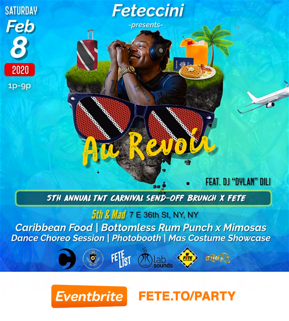 Au Revoir: Brunch + Fete Carnival Send-Off  flyer or graphic.