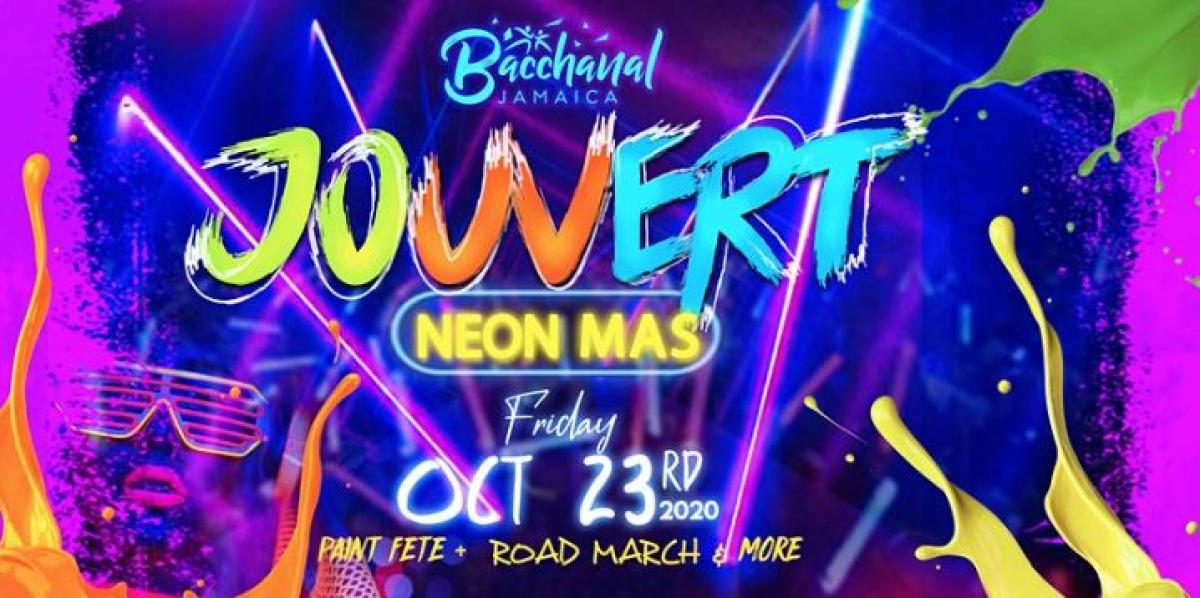 Bacchanal  Jouvert Neon Mas flyer or graphic.