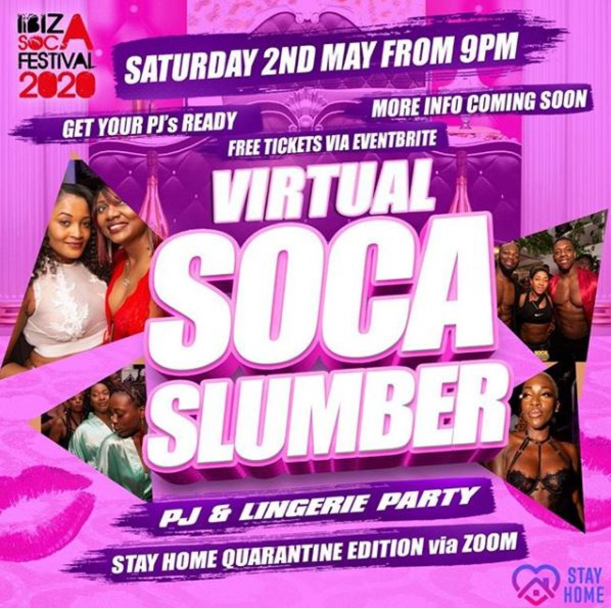 Virtual Soca Slumber Party flyer or graphic.